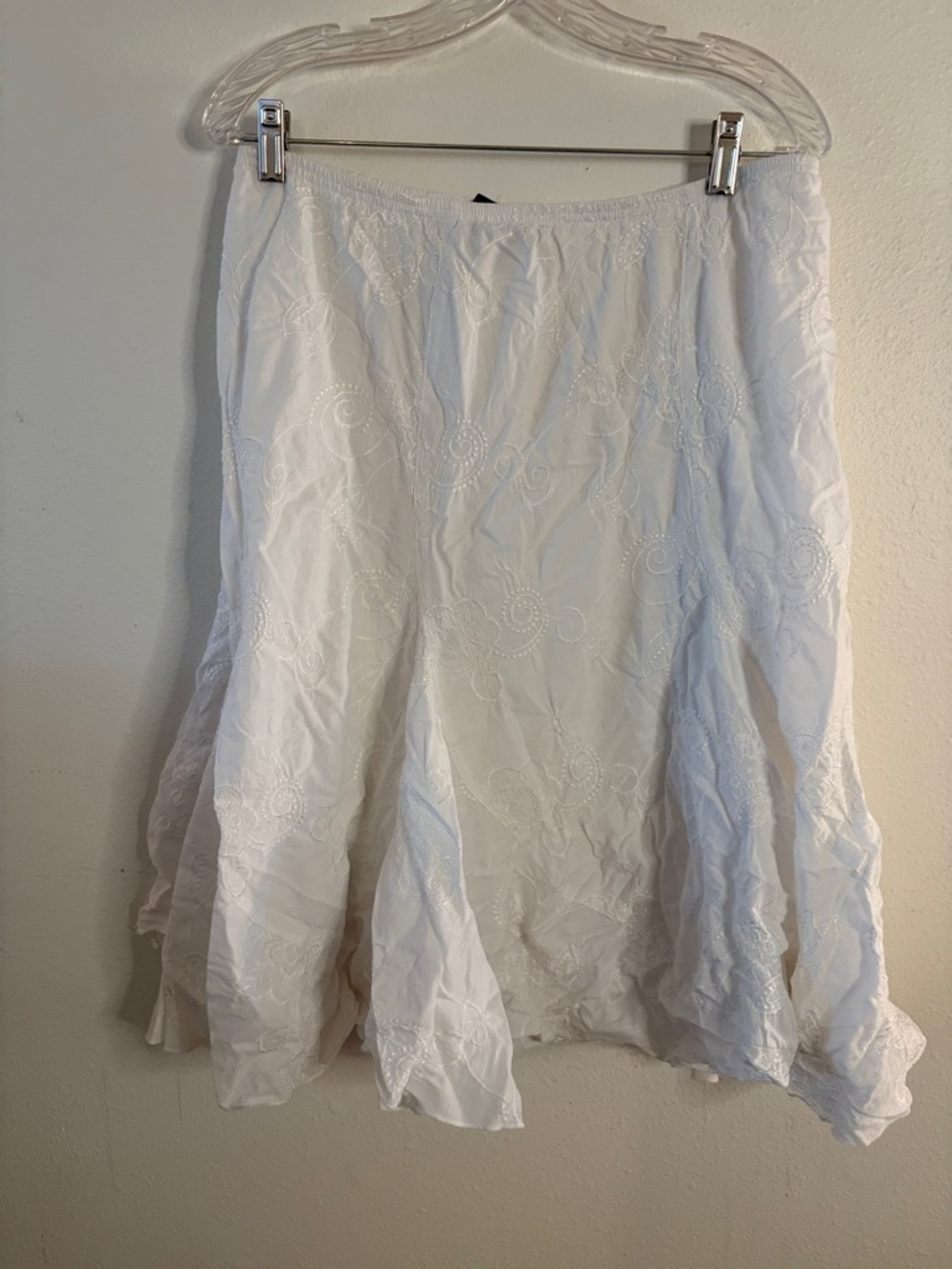 White Embroidered A-Line Cotton Skirt